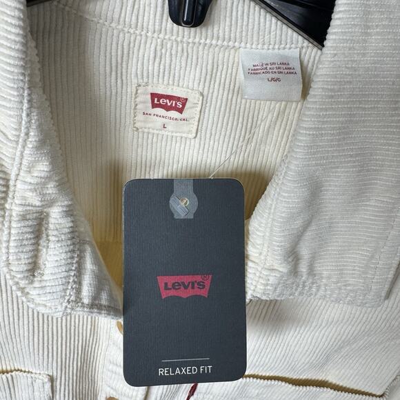 Levi's NEW Shirt Shacket Womens Large Cream Corduroy Relaxed Fit Button Up Logo - Picture 4 of 14